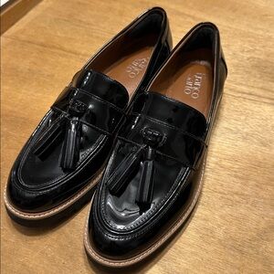 Franco Sarto Black Patent Leather Loafers with Tassels
